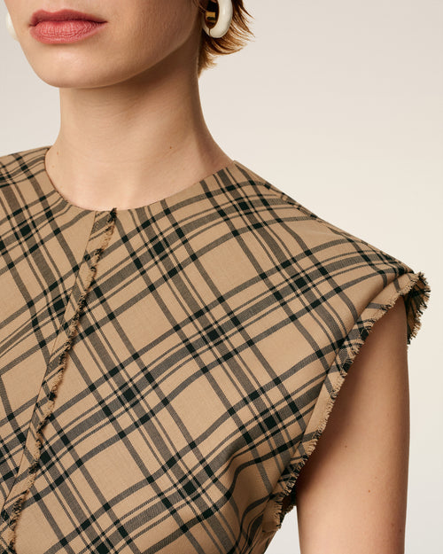Brown Wool Long Checked Dress - 4 - Ami Paris