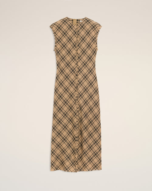 Robe Marron Longue A Carreaux En Laine - 4 - Ami Paris