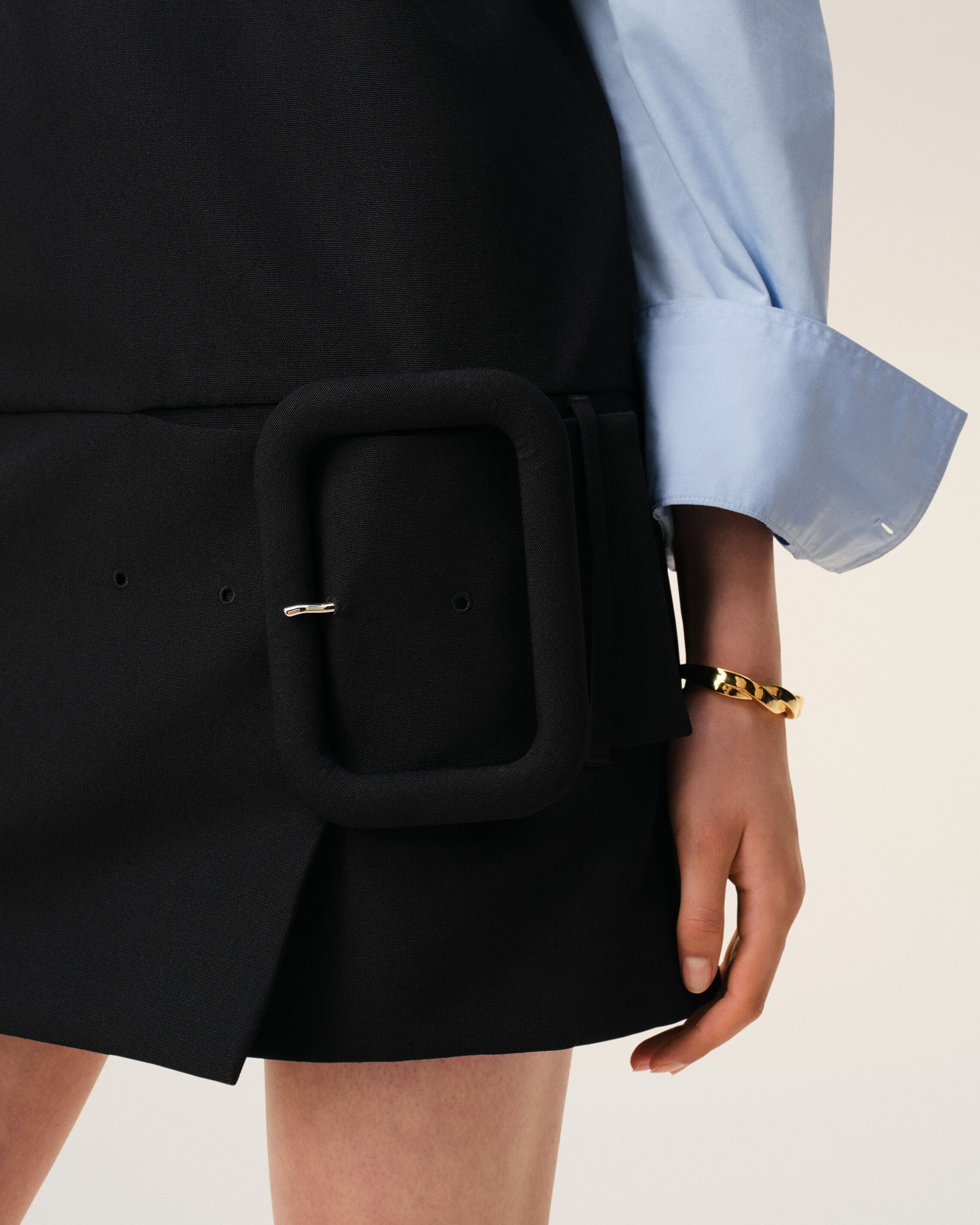 Black New Wool Belted Mini Dress - 3