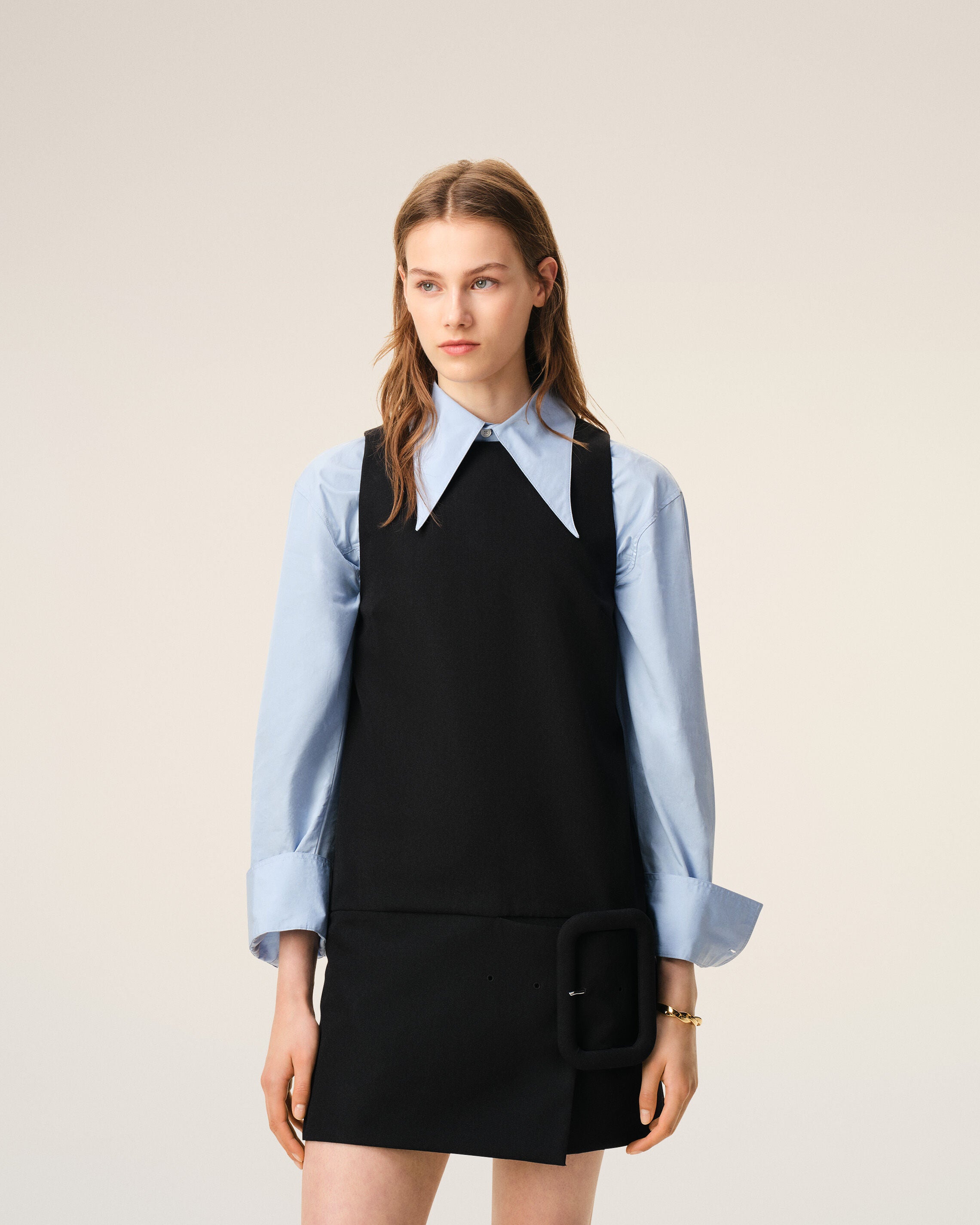 Black New Wool Belted Mini Dress - 2