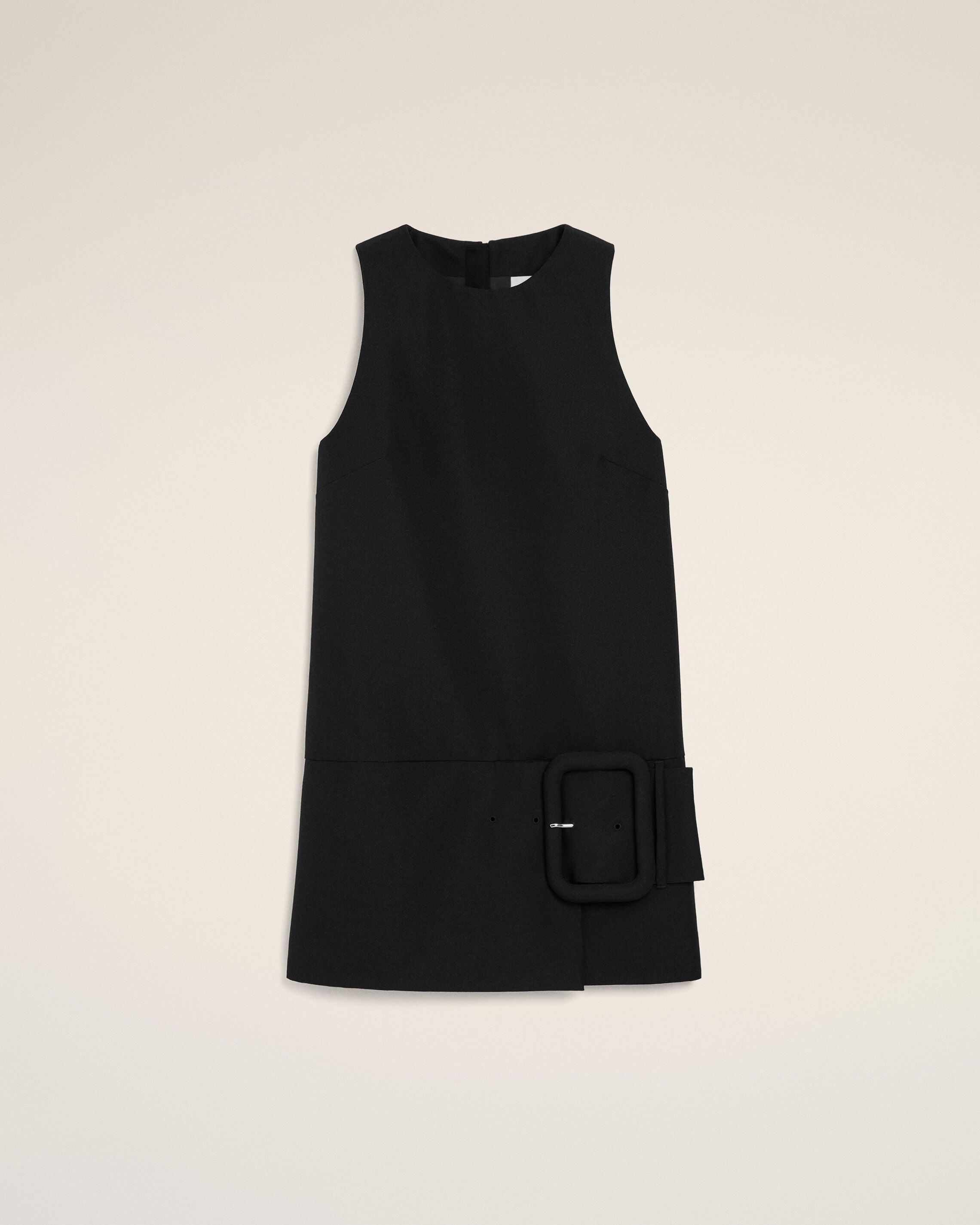 Black New Wool Belted Mini Dress - 1