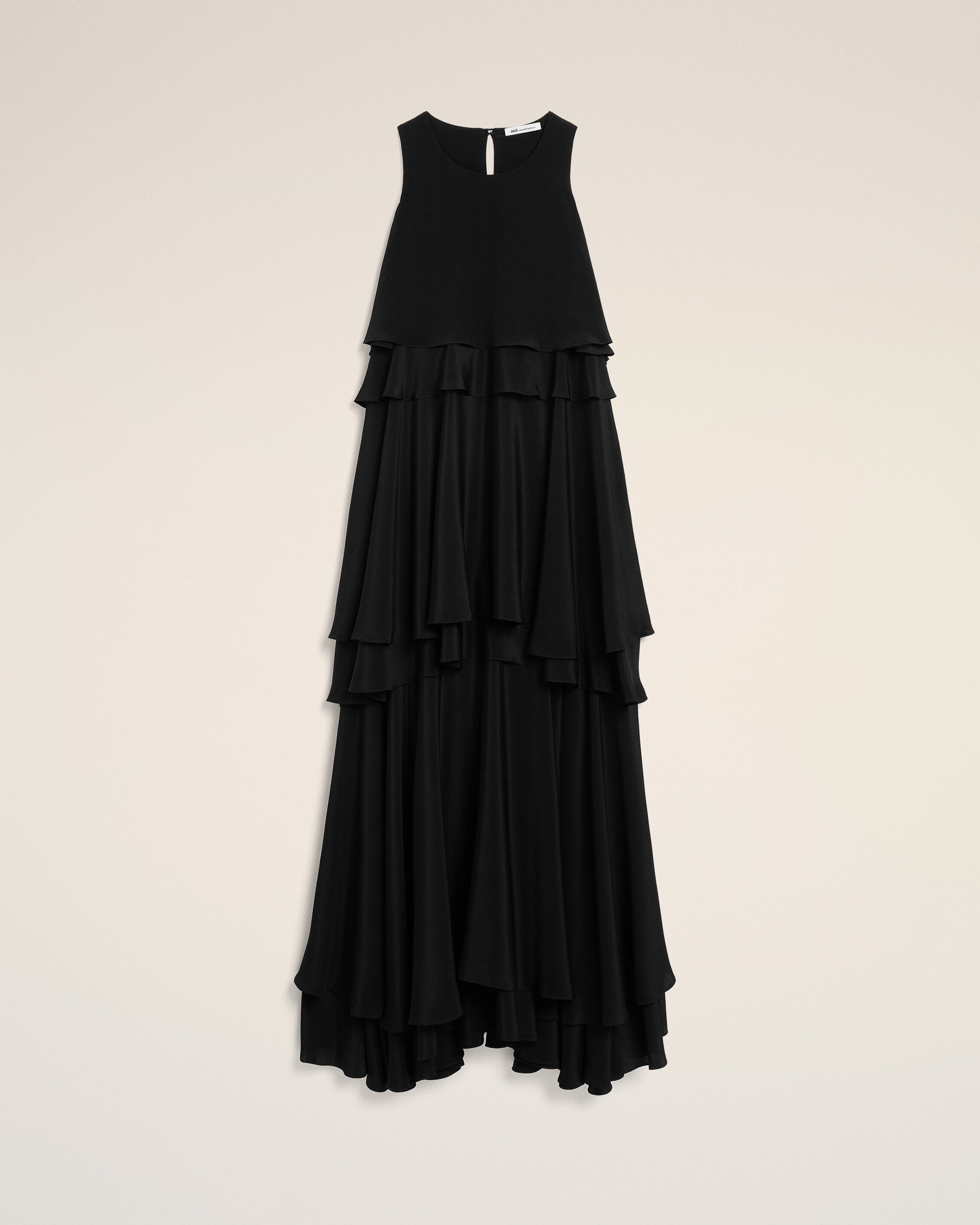 Black Blended Silk Long Dress With Ruffles - 1
