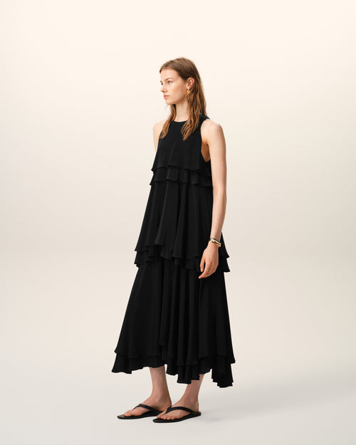 Black Blended Silk Long Dress With Ruffles - Woman - 6 - AMI Paris - Ami Paris