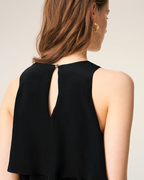                                     Robe Longue Noire A Volants en Soie Mélangée - 3                                 - Ami Paris