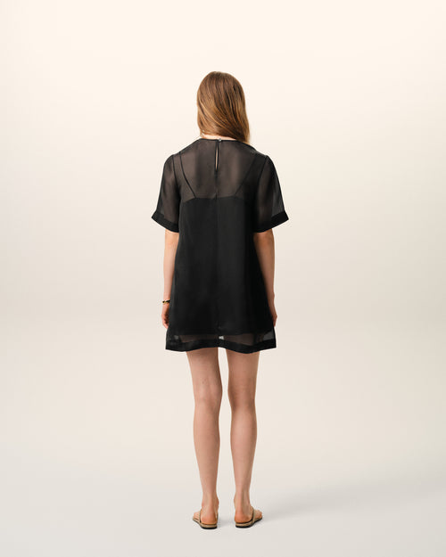 Minivestido trapecio de seda negra - Mujer - 4 - AMI Paris - Ami Paris
