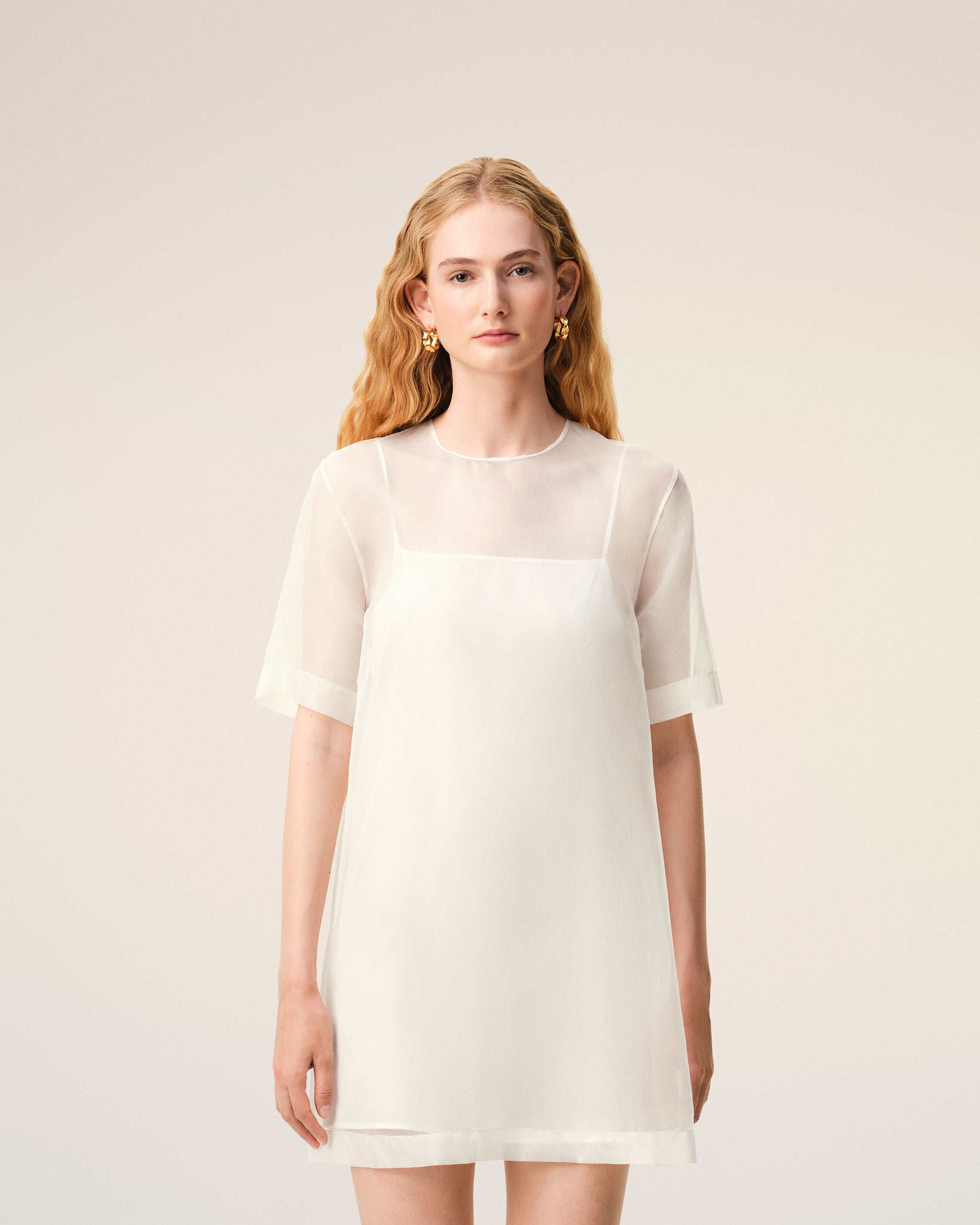 White Silk Mini Trapeze Dress - 3