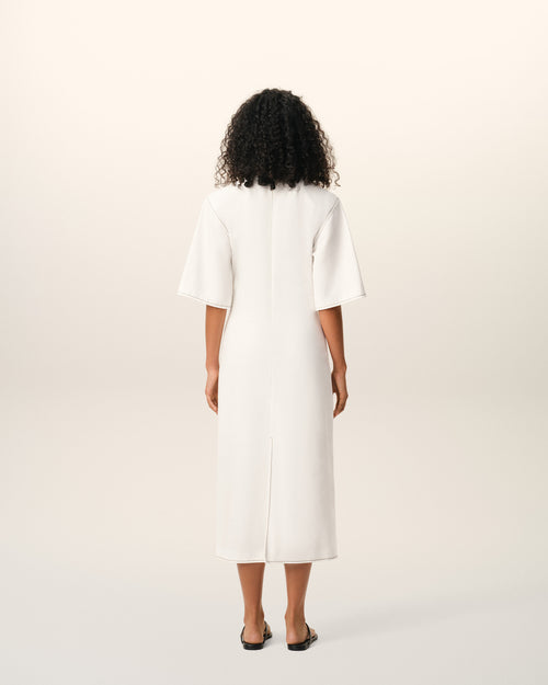 White Cotton Long Fitted Dress - Woman - 5 - AMI Paris - Ami Paris