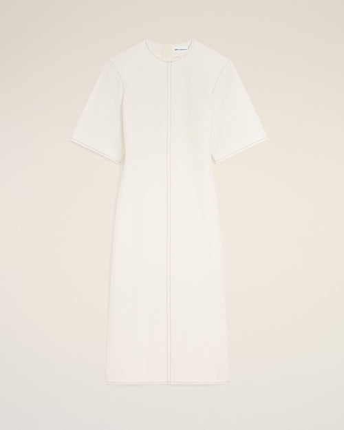 White Cotton Long Fitted Dress - 2 - Ami Paris