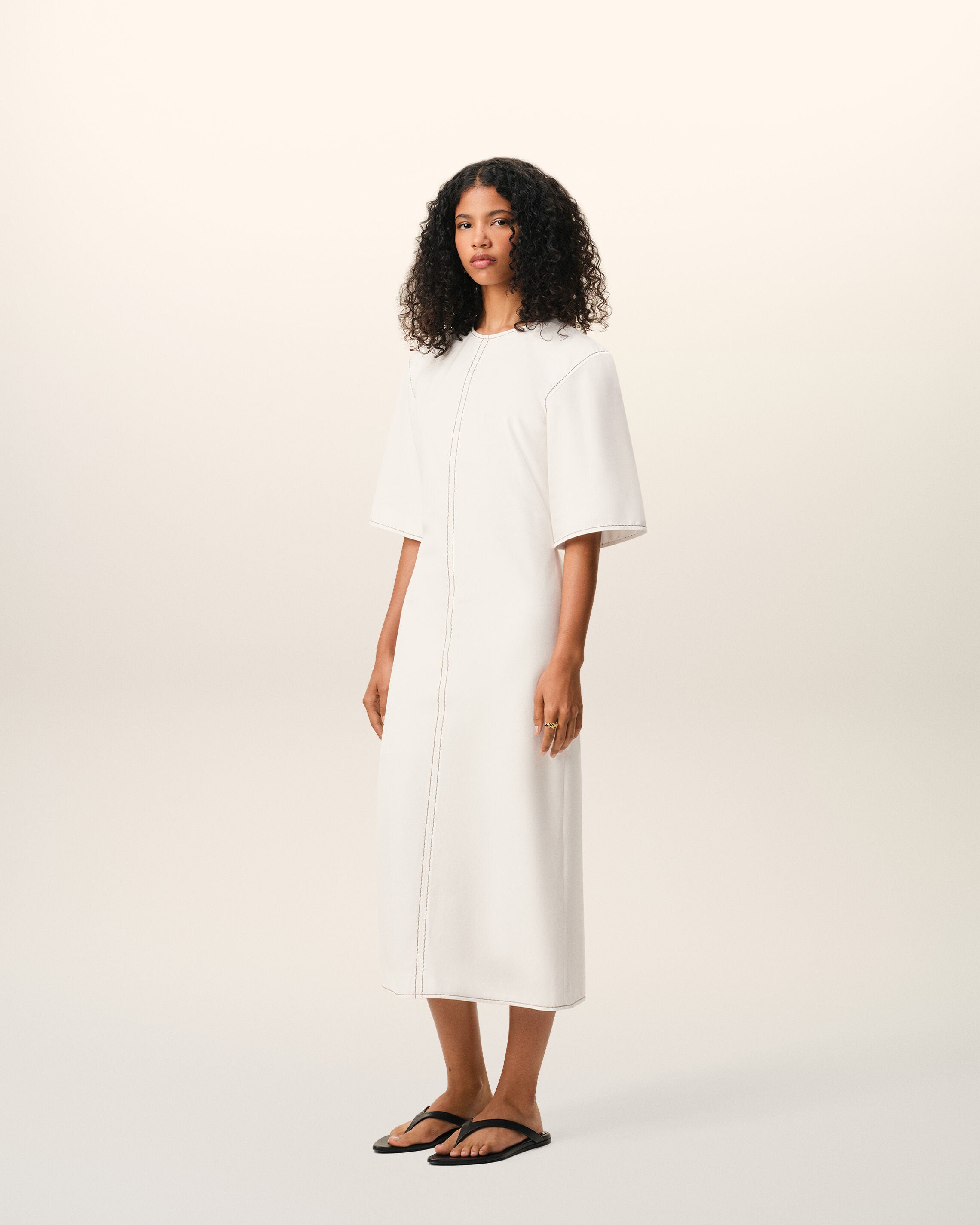 White Cotton Long Fitted Dress - 6