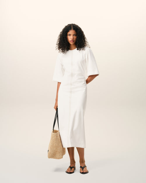 White Cotton Long Fitted Dress - 1 - Ami Paris