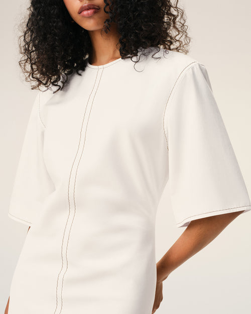 White Cotton Long Fitted Dress - Woman - 4 - AMI Paris - Ami Paris