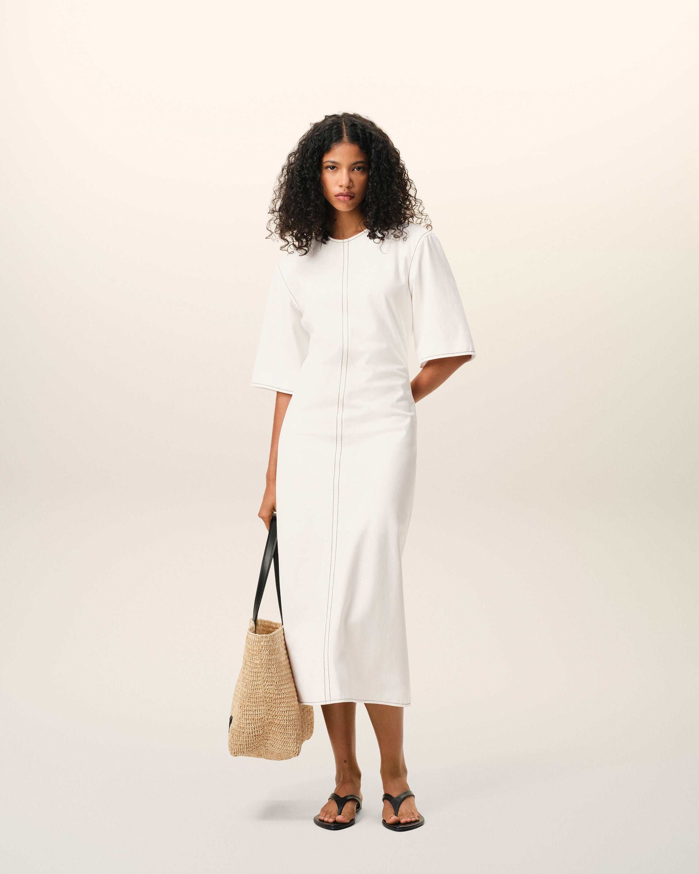 White Cotton Long Fitted Dress - 2
