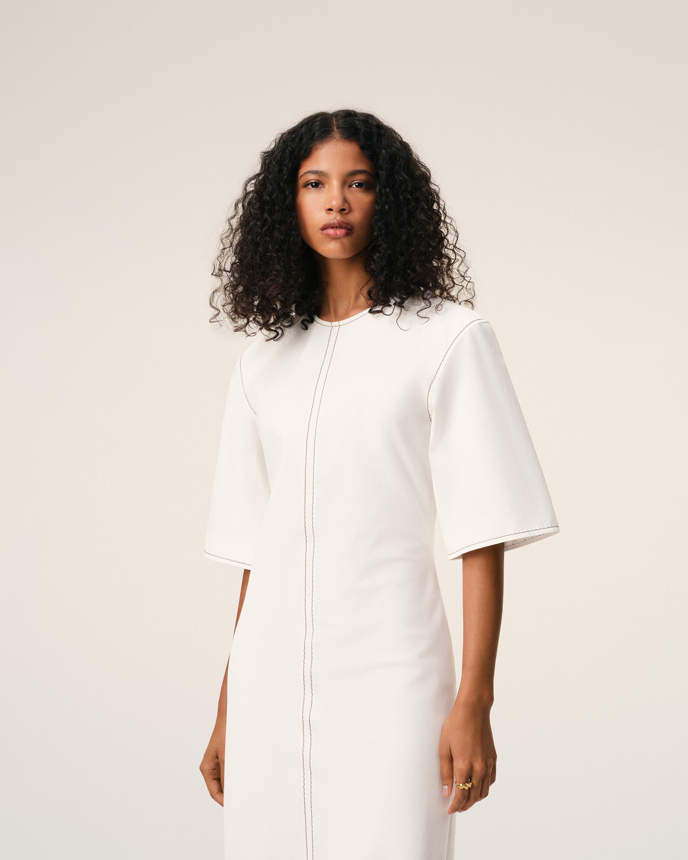 White Cotton Long Fitted Dress - 3