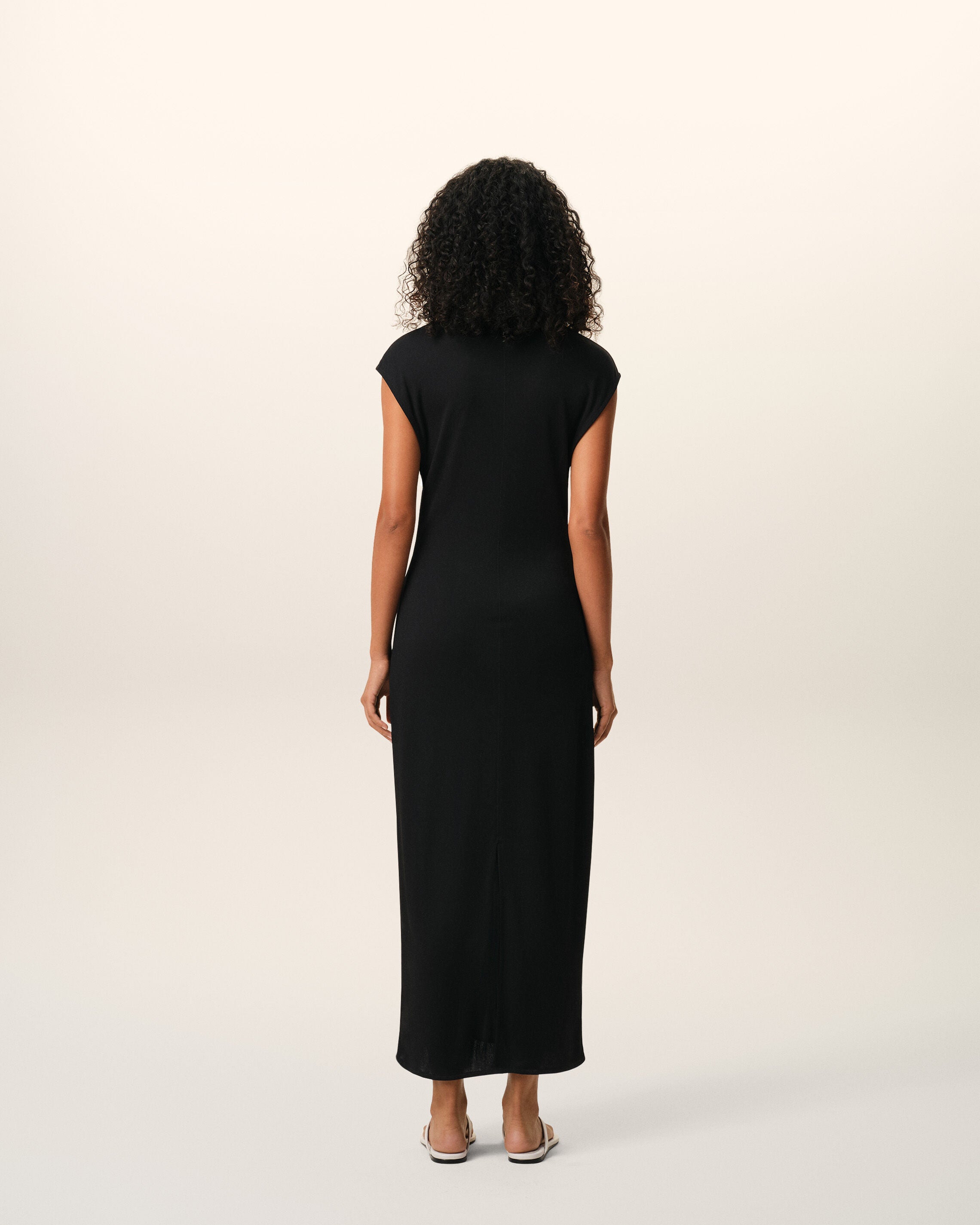 Black Jersey Sleeveless Fitted Long  Dress - 5