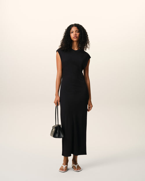                                     Schwarzes Jersey-Kleid, ärmellos, figurbetont, lang - 3                                 - Ami Paris