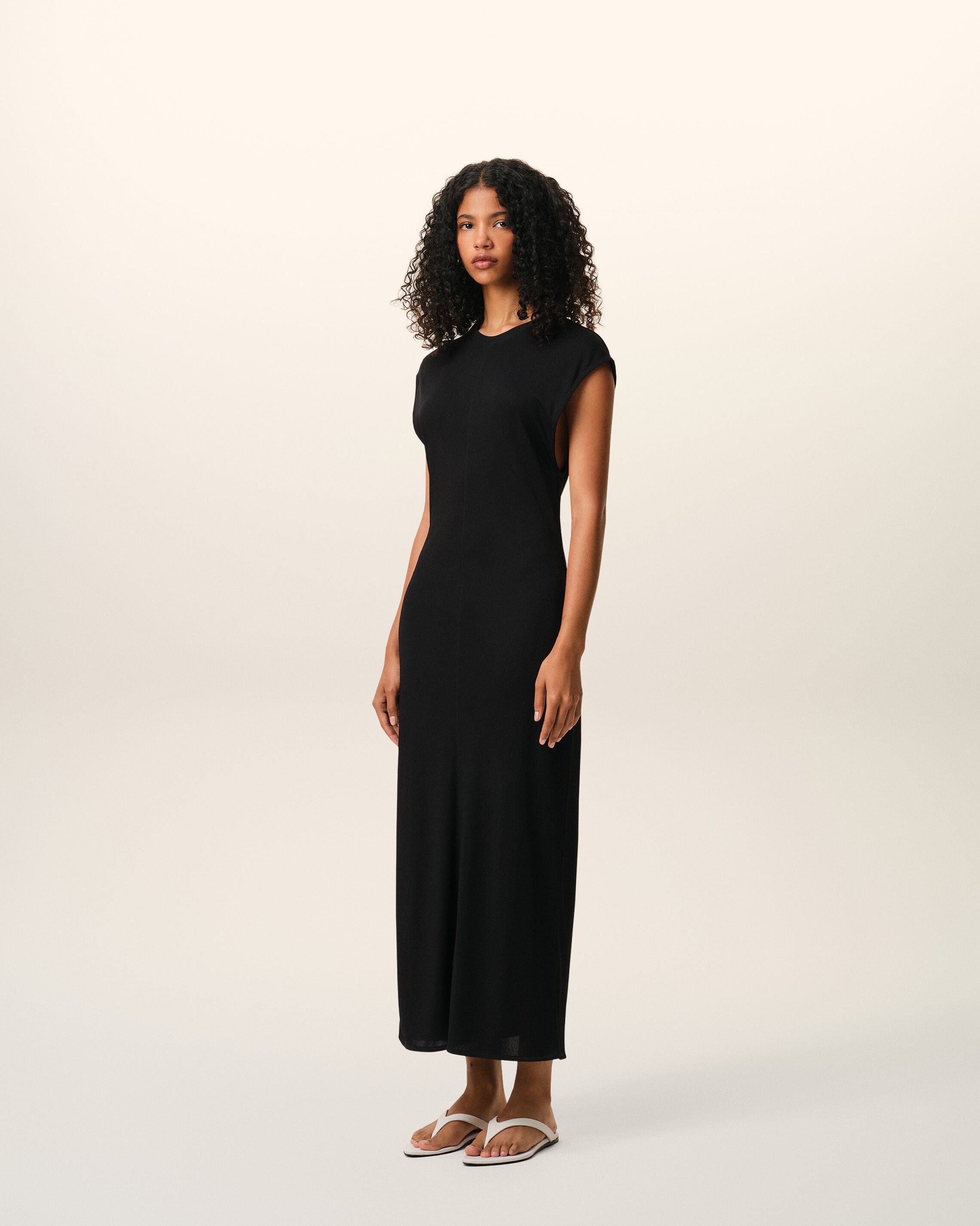 Black Jersey Sleeveless Fitted Long  Dress - 6