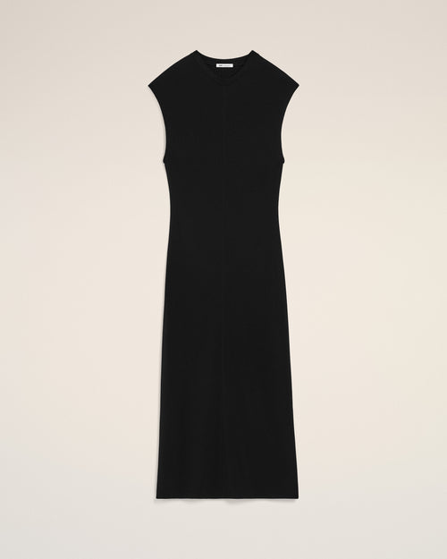                                 Black Jersey Sleeveless Fitted Long  Dress - 3                             - Ami Paris