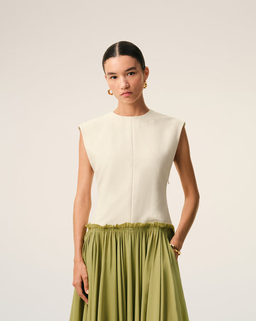 Weiß-grünes Midikleid aus Schurwolle - Damen - 3 - AMI Paris - Ami Paris