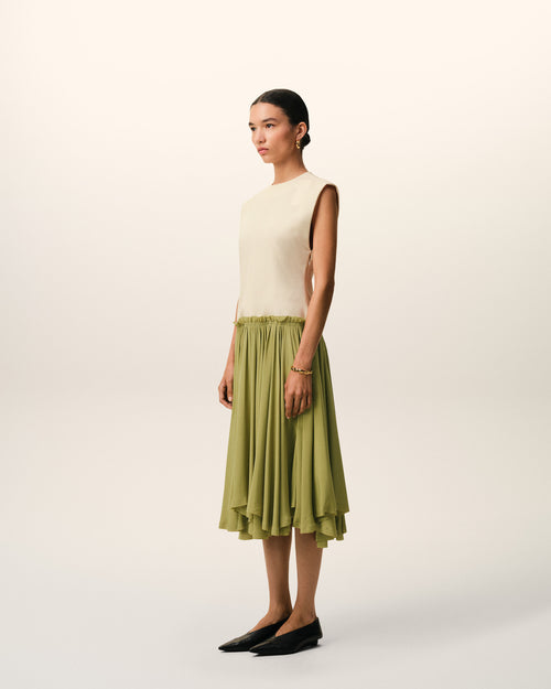 Weiß-grünes Midikleid aus Schurwolle - Damen - 6 - AMI Paris - Ami Paris