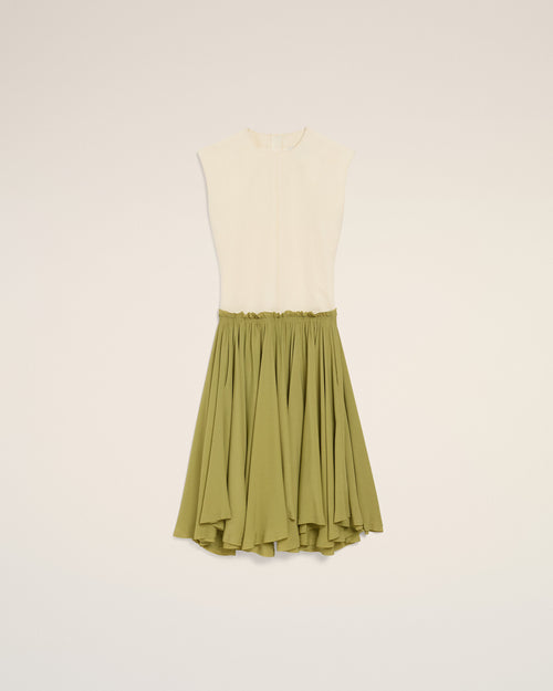                                 Vestido midi de lana virgen bicolor blanca y verde - 3                             - Ami Paris