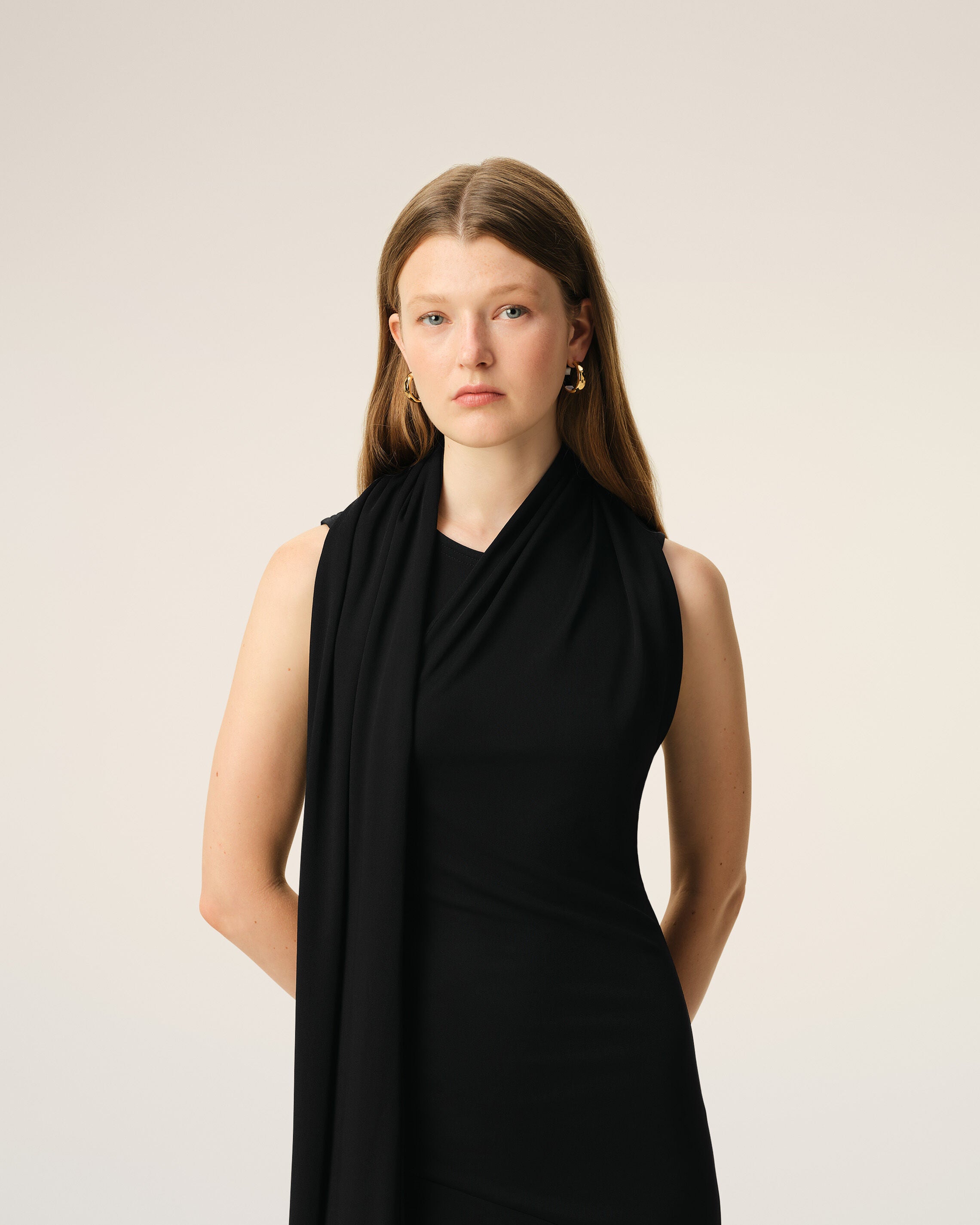 Black Jersey Maxi Lavalliere Dress - 3