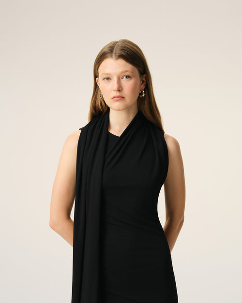 Black Jersey Maxi Lavalliere Dress - 3 - Ami Paris