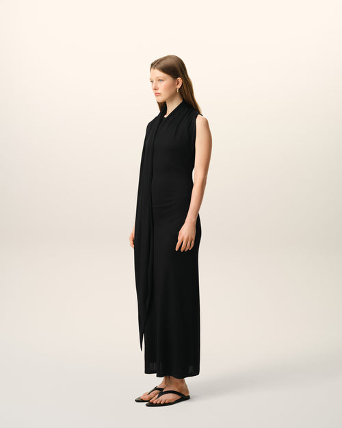 Black Jersey Maxi Lavalliere Dress - 6 - Ami Paris