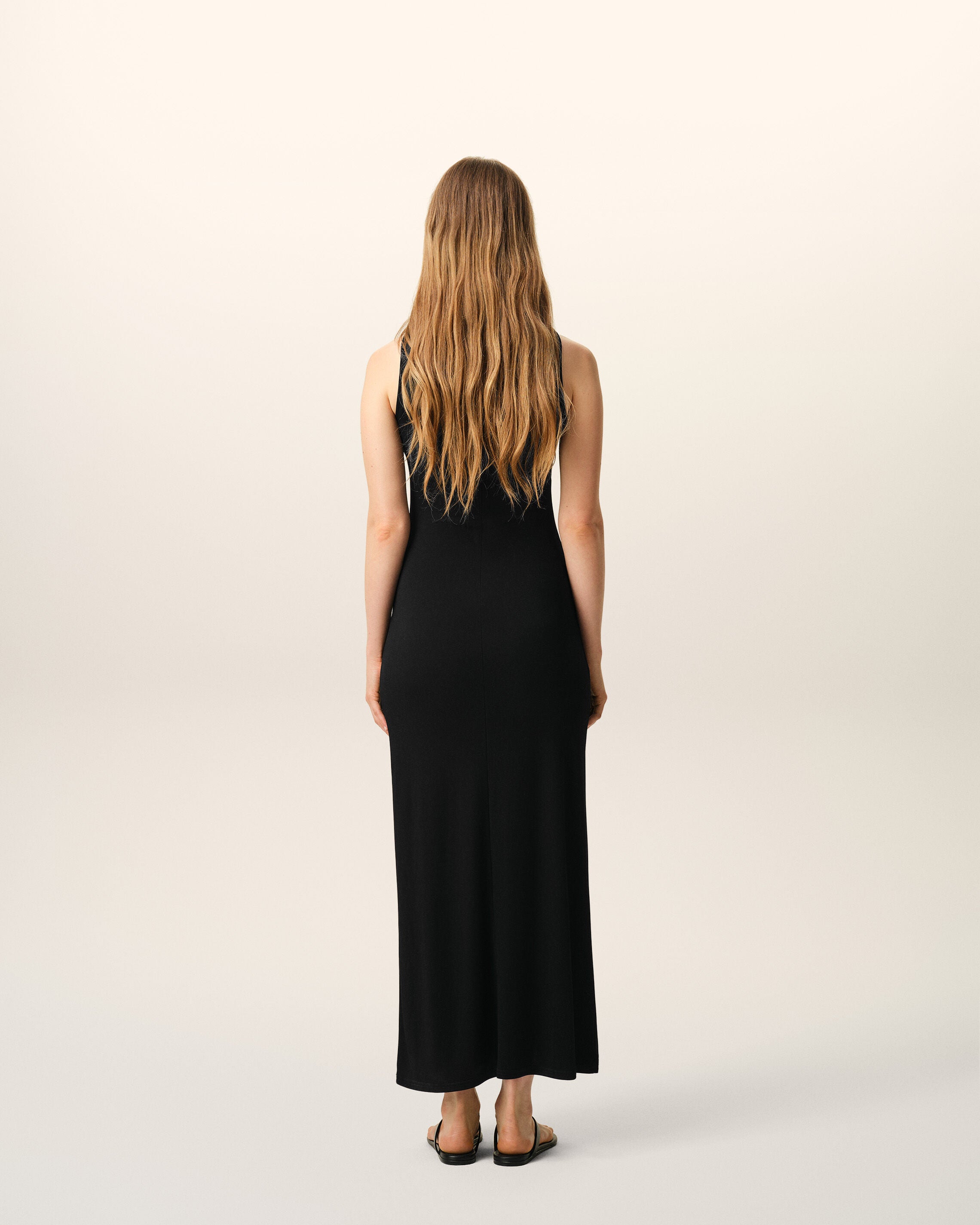 Black Jersey Maxi Lavalliere Dress - 5