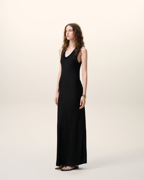 Maxivestido sin mangas de satén negro - 6 - Ami Paris