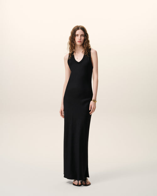                                     Black Satin Maxi Tank Dress - 3                                 - Ami Paris