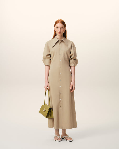                                     Beige Cotton Fitted Shirt Dress - 3                                 - Ami Paris