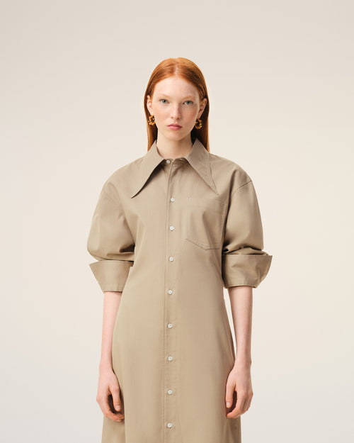 Beige Cotton Fitted Shirt Dress - 3 - Ami Paris
