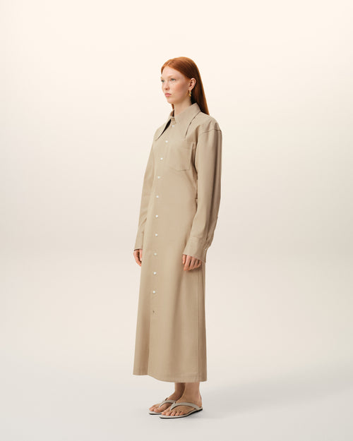 Robe Chemise Beige Cintrée en Coton - Femme - 6 - AMI Paris - Ami Paris