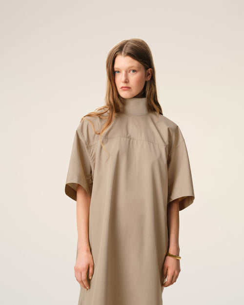 Beige Cotton Stand Up Collar Buttoned Dress - Woman - 3 - AMI Paris - Ami Paris