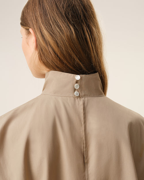 Beige Cotton Stand Up Collar Buttoned Dress - 4 - Ami Paris