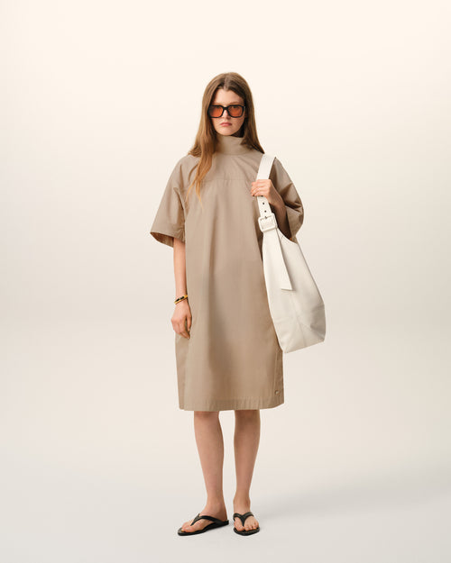                                     Beige Cotton Stand Up Collar Buttoned Dress - 3                                 - Ami Paris