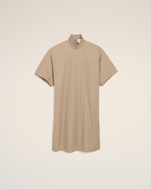                                 Beige Cotton Stand Up Collar Buttoned Dress - 3                             - Ami Paris