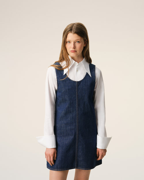 Blue Cotton Short Strapped Dress - Woman - 3 - AMI Paris - Ami Paris