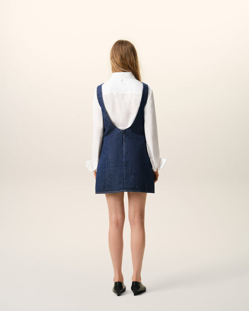 Blue Cotton Short Strapped Dress - 5 - Ami Paris