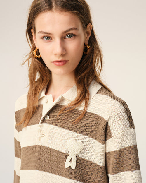 White And Brown Cotton Polo Dress Ami De Coeur Patch - Woman - 4 - AMI Paris - Ami Paris