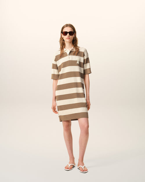                                     White And Brown Cotton Polo Dress Ami De Coeur Patch - 3                                 - Ami Paris