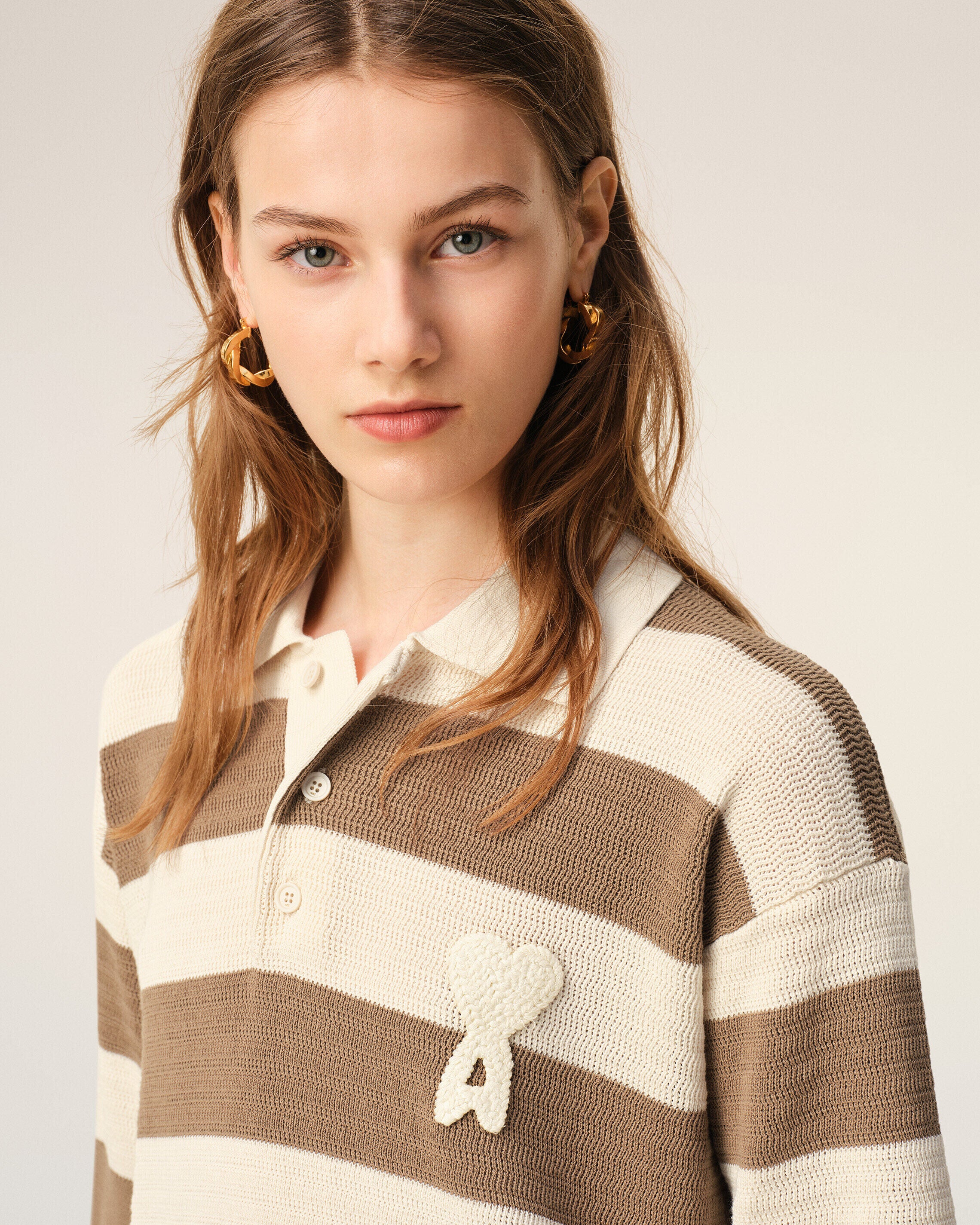 White And Brown Cotton Polo Dress Ami De Coeur Patch - 4