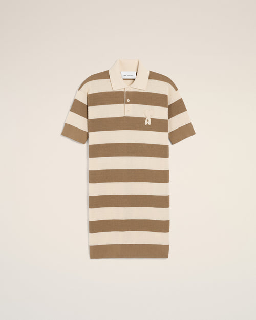                                 White And Brown Cotton Polo Dress Ami De Coeur Patch - 3                             - Ami Paris