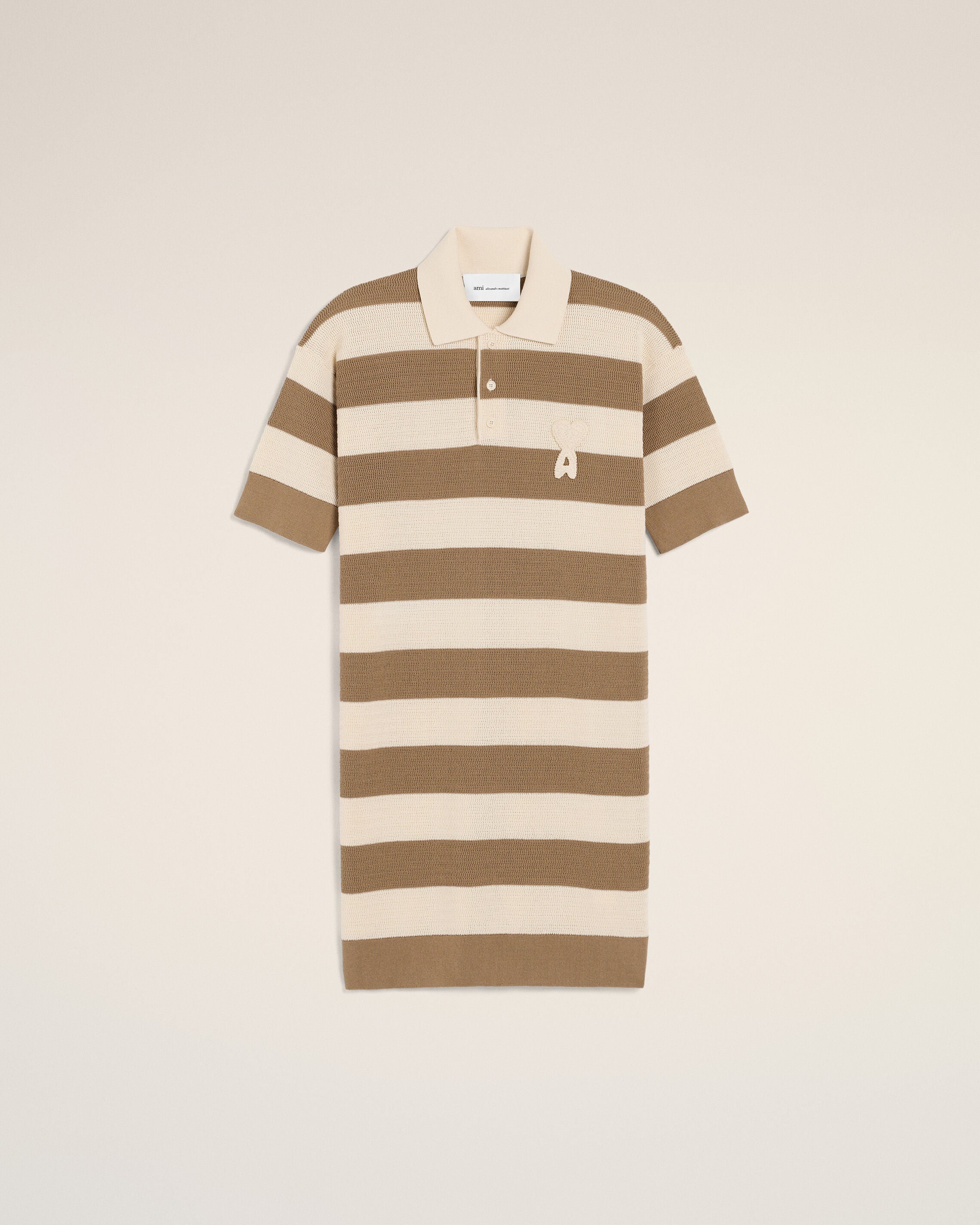 White And Brown Cotton Polo Dress Ami De Coeur Patch - 1