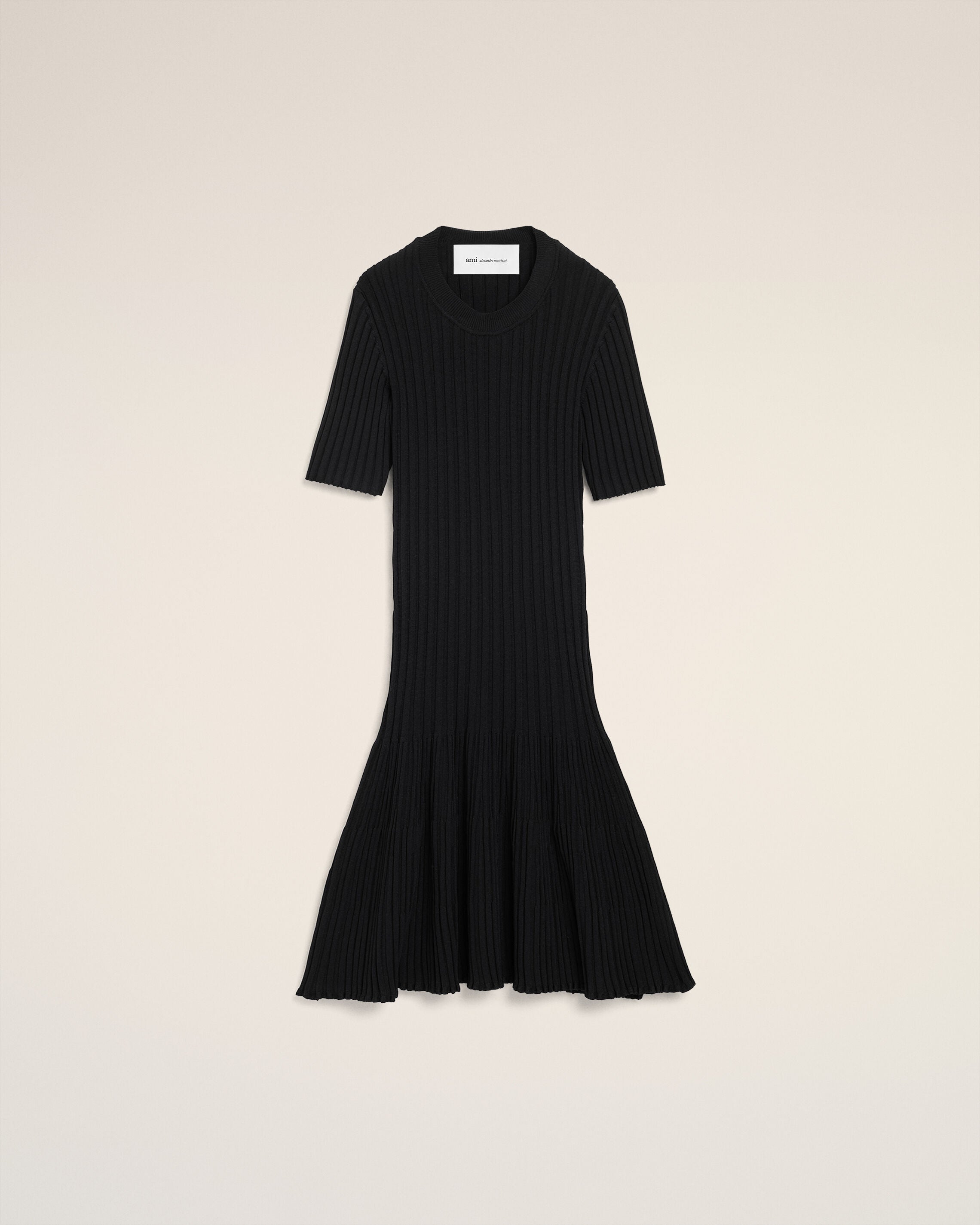 Robe Mini Noire A Godets en Maille - 1