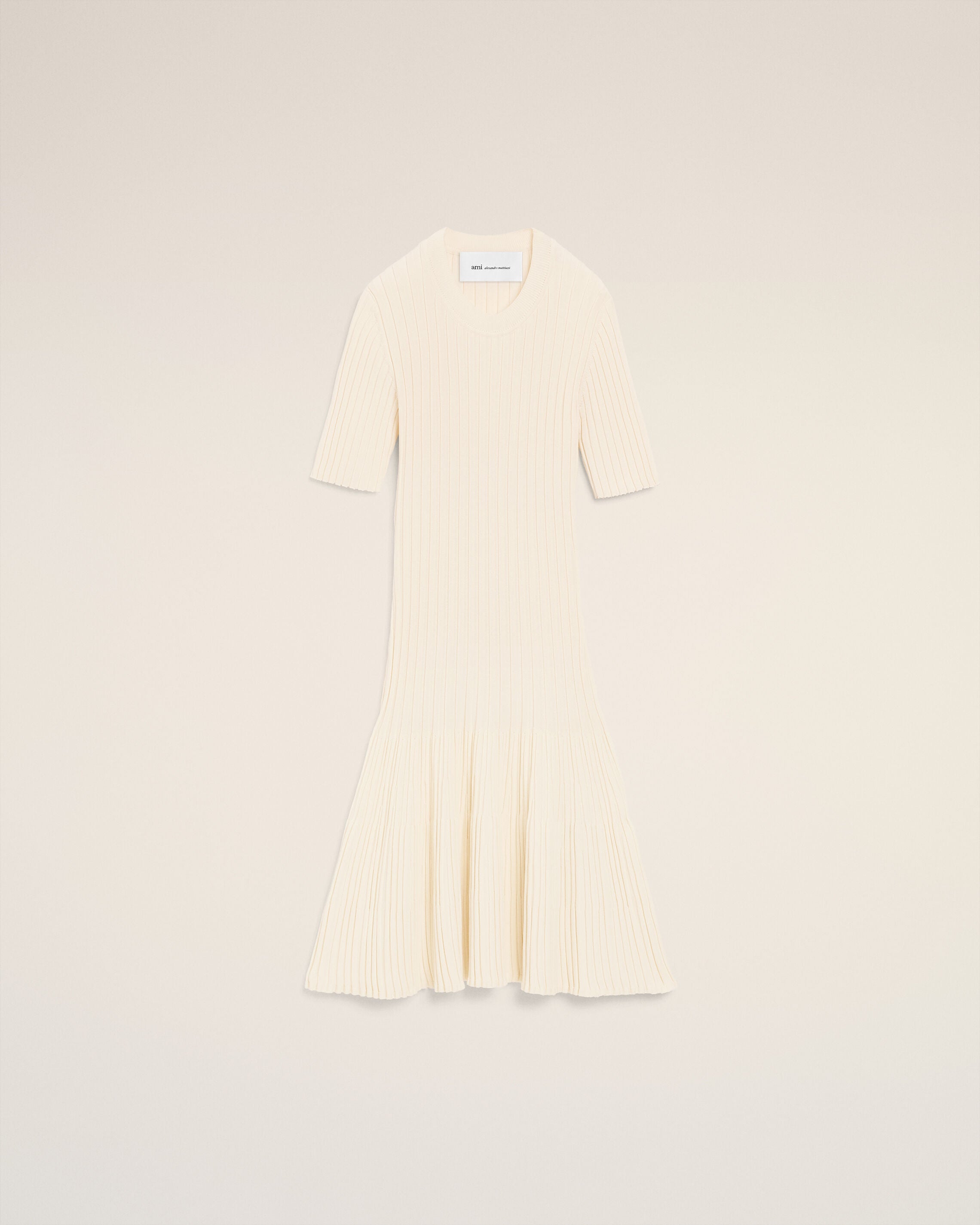 White Knit Mini Godet Dress - 1