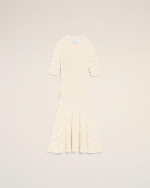 Robe Mini Blanche A Godets en Maille - 2 - Ami Paris
