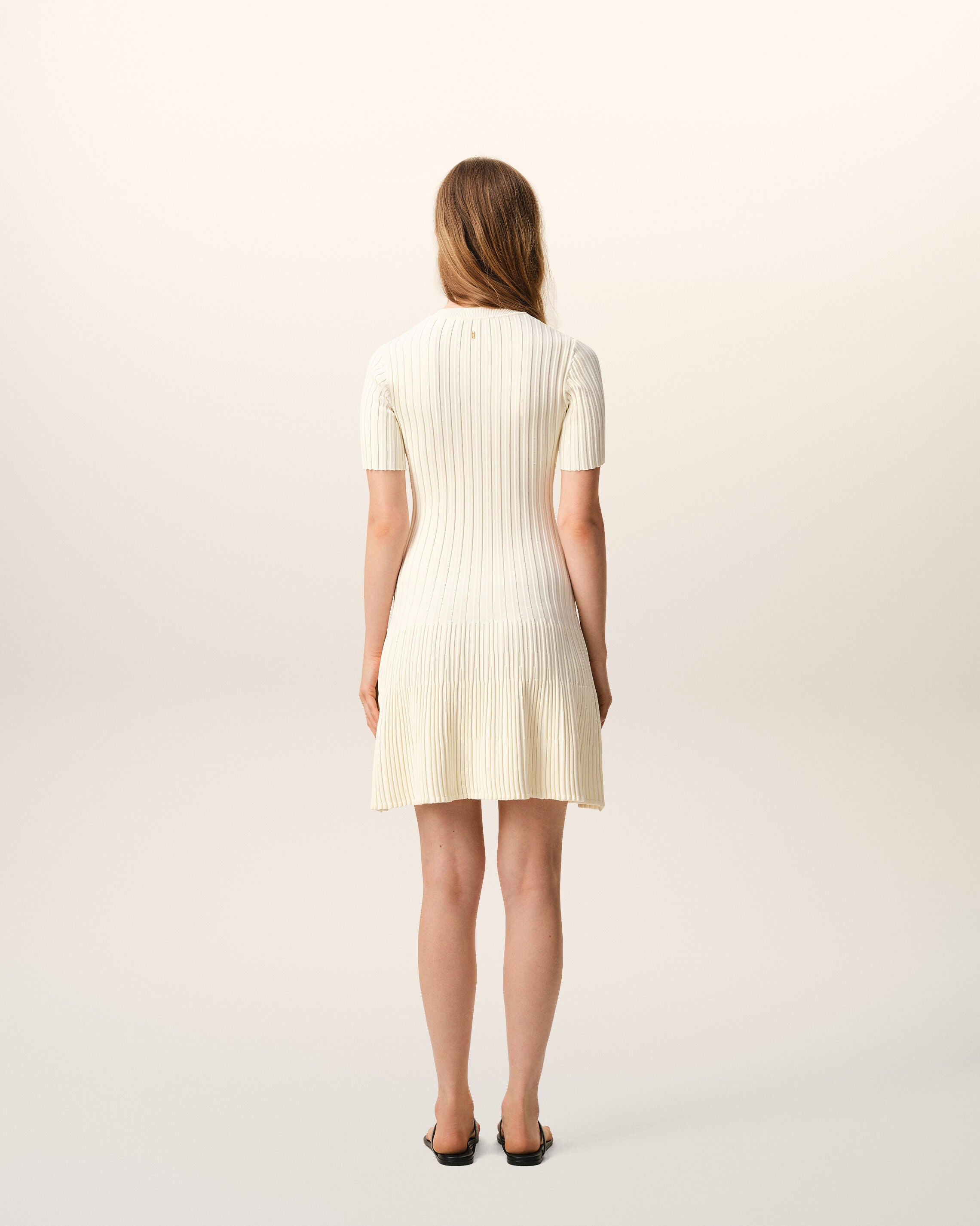 White Knit Mini Godet Dress - 4