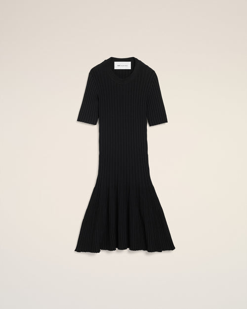                                     Schwarzes Strick-Minikleid mit Godets - 3                                 - Ami Paris