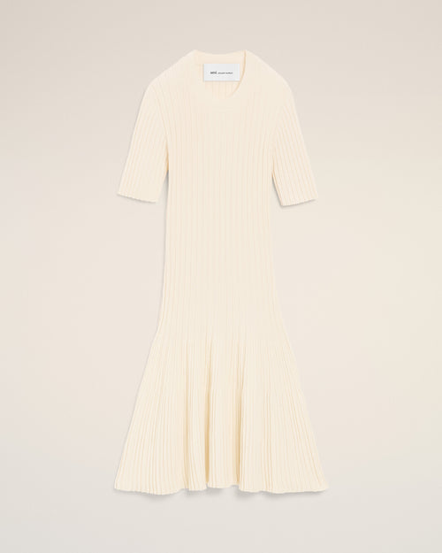 Robe Mini Blanche A Godets en Maille - 1 - Ami Paris